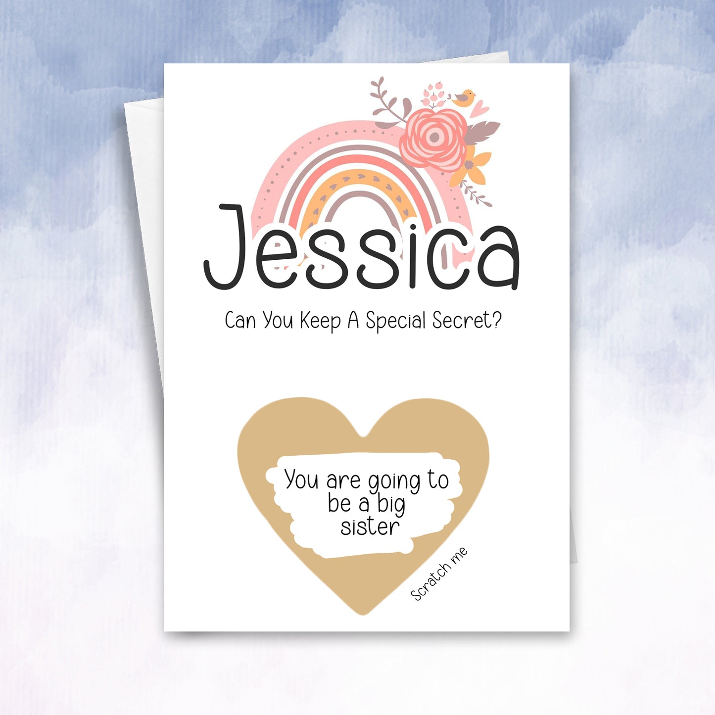 Personalised Big Sister Scratch Card – Pregnancy Reveal Baby Announcement Secret