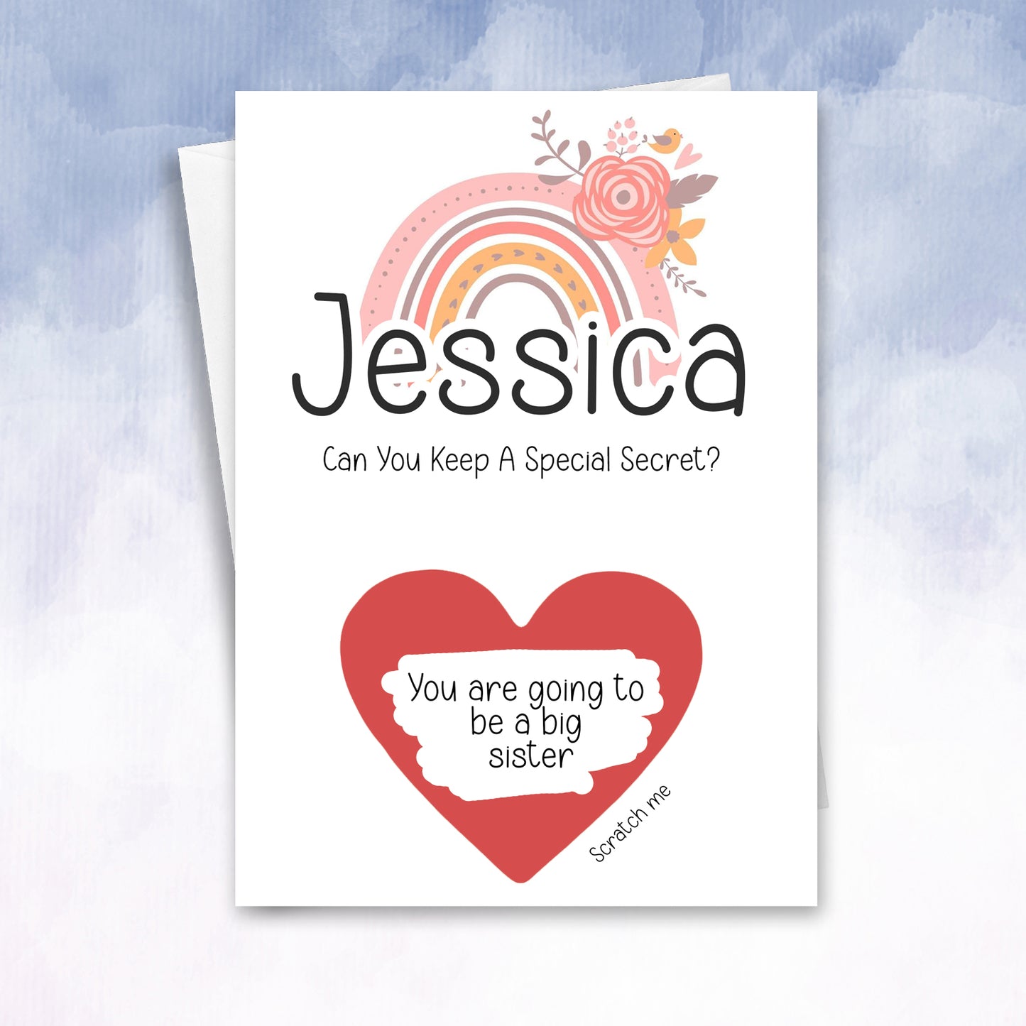 Personalised Big Sister Scratch Card – Pregnancy Reveal Baby Announcement Secret
