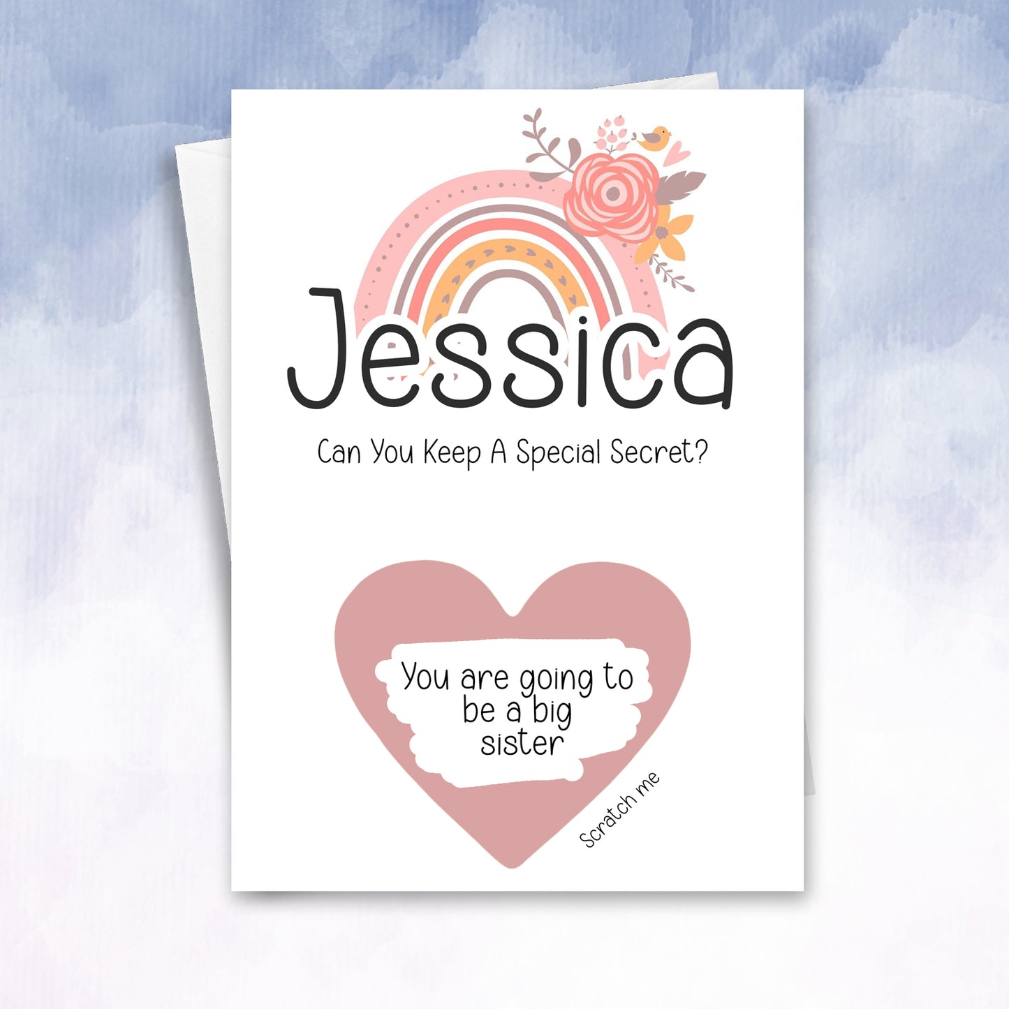 Personalised Big Sister Scratch Card – Pregnancy Reveal Baby Announcement Secret