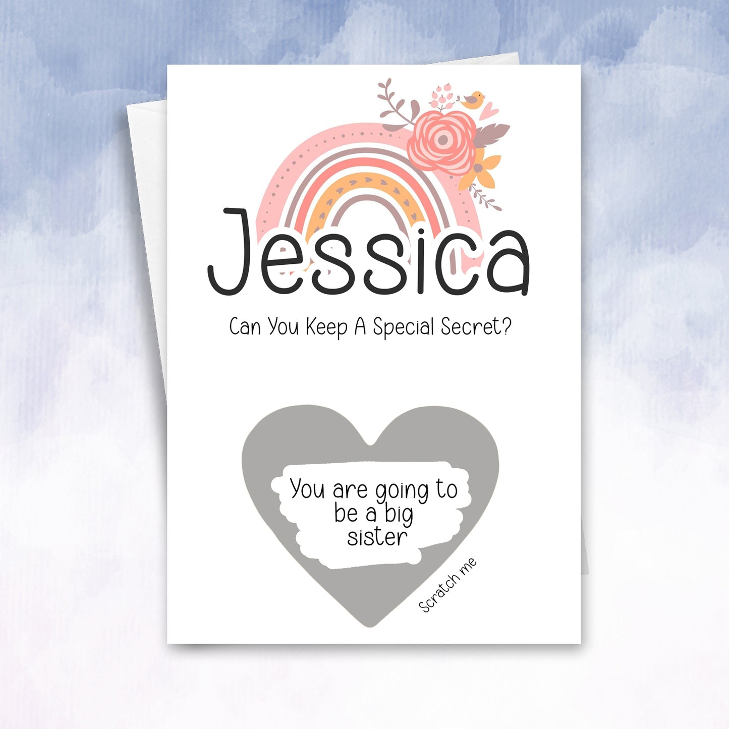 Personalised Big Sister Scratch Card – Pregnancy Reveal Baby Announcement Secret