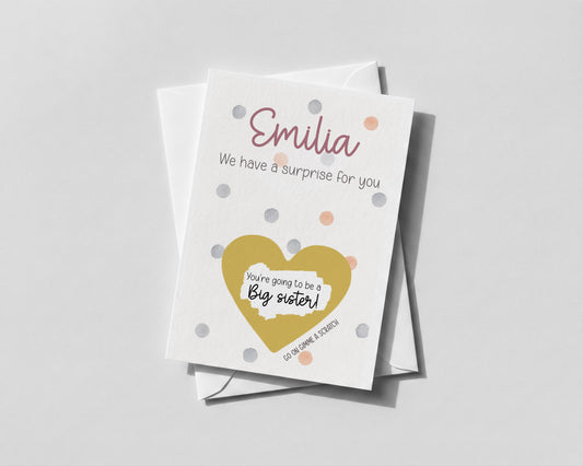 Personalised Big Sister Scratch Card – Pregnancy Reveal Announcement for Children