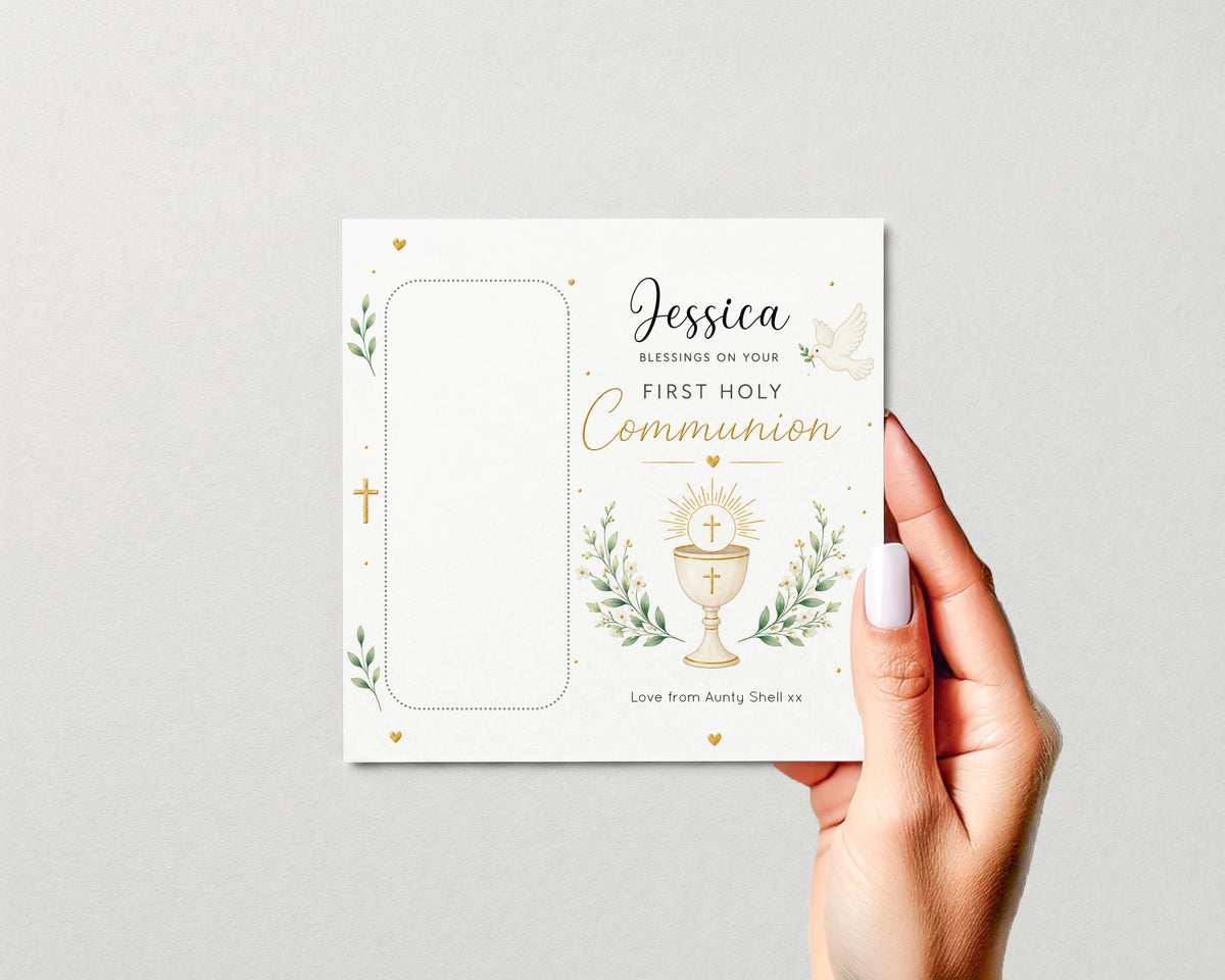 Personalised First Holy Communion Money Holder Card Cash Gift Boy Girl Keepsake