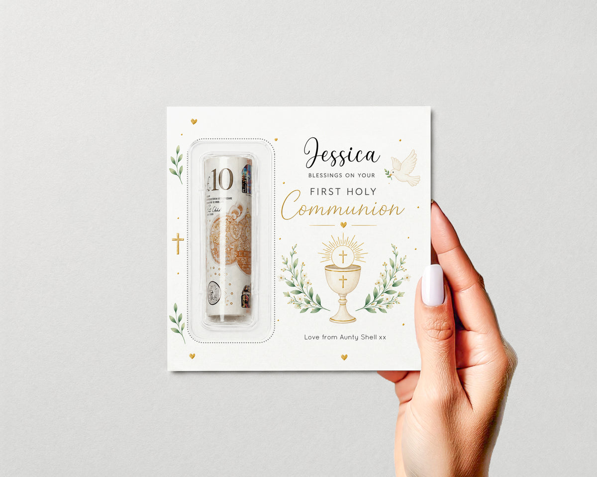 Personalised First Holy Communion Money Holder Card Cash Gift Boy Girl Keepsake