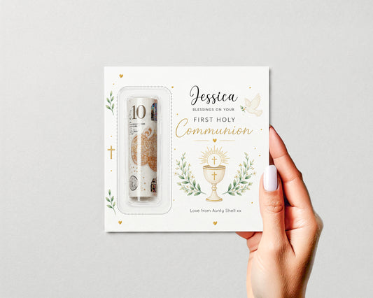Personalised First Holy Communion Money Holder Card Cash Gift Boy Girl Keepsake