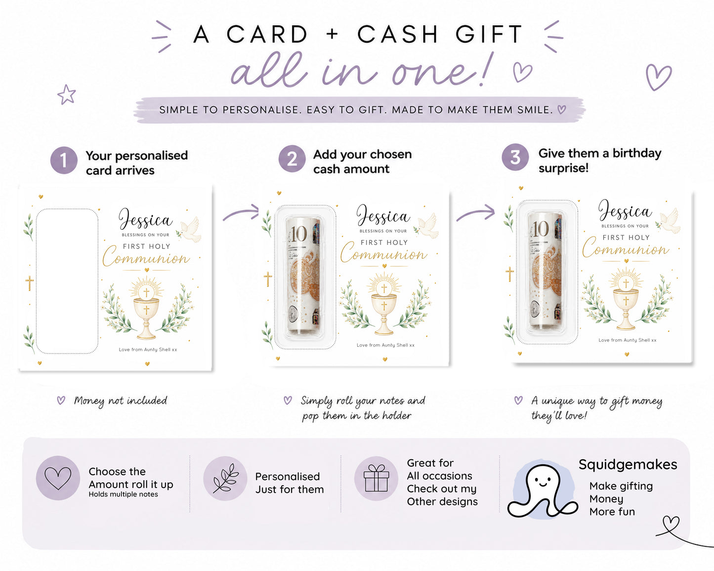 Personalised First Holy Communion Money Holder Card Cash Gift Boy Girl Keepsake