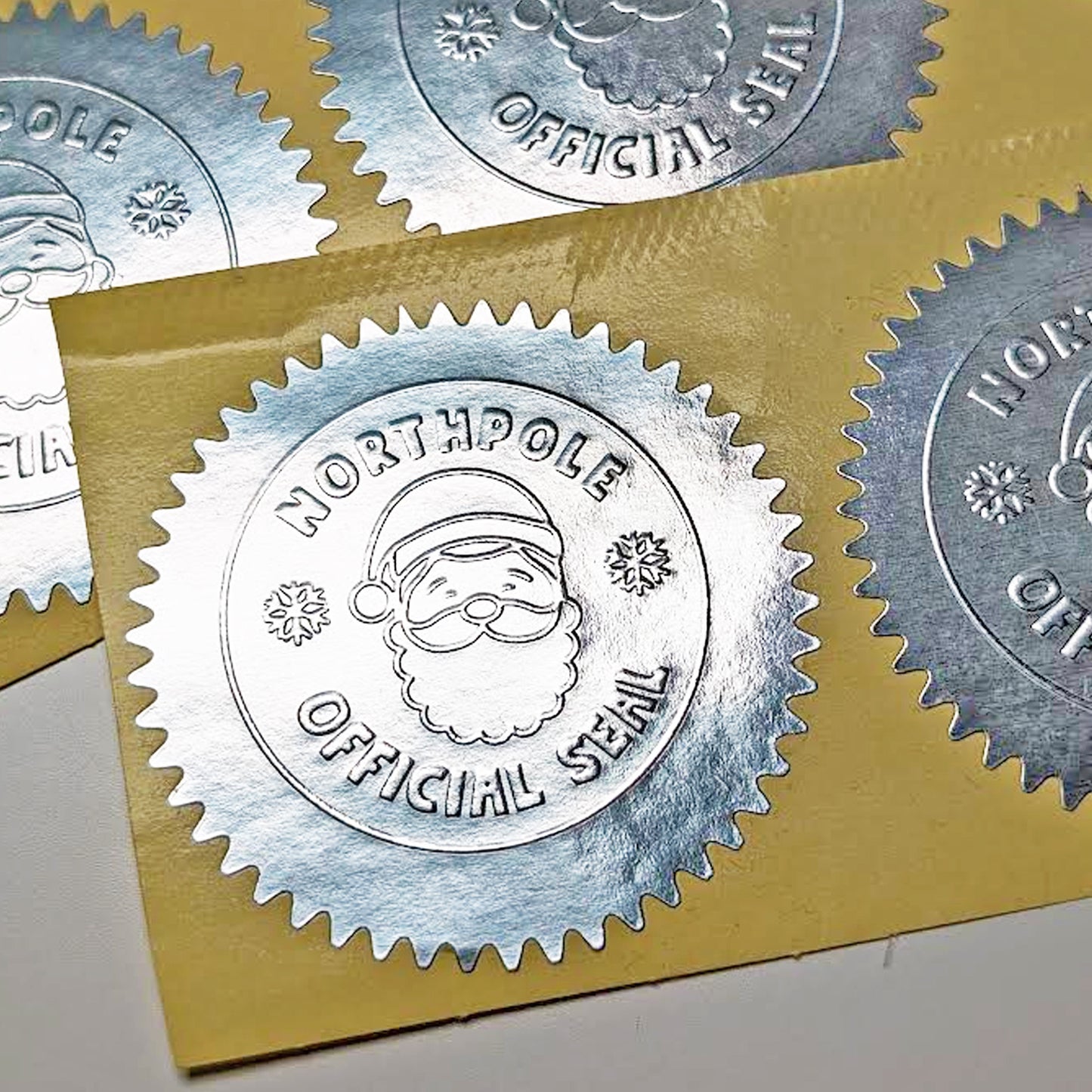 Santa North Pole Silver Foil stickers Hand stamped