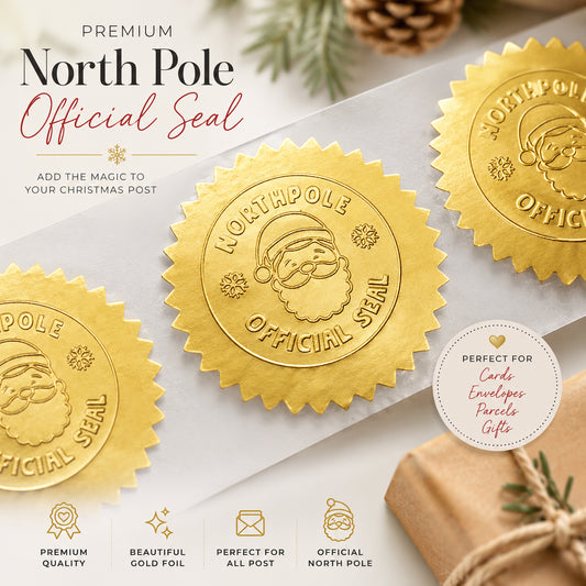 Gold Foil Santa Stickers – Hand‑Stamped North Pole Christmas Labels