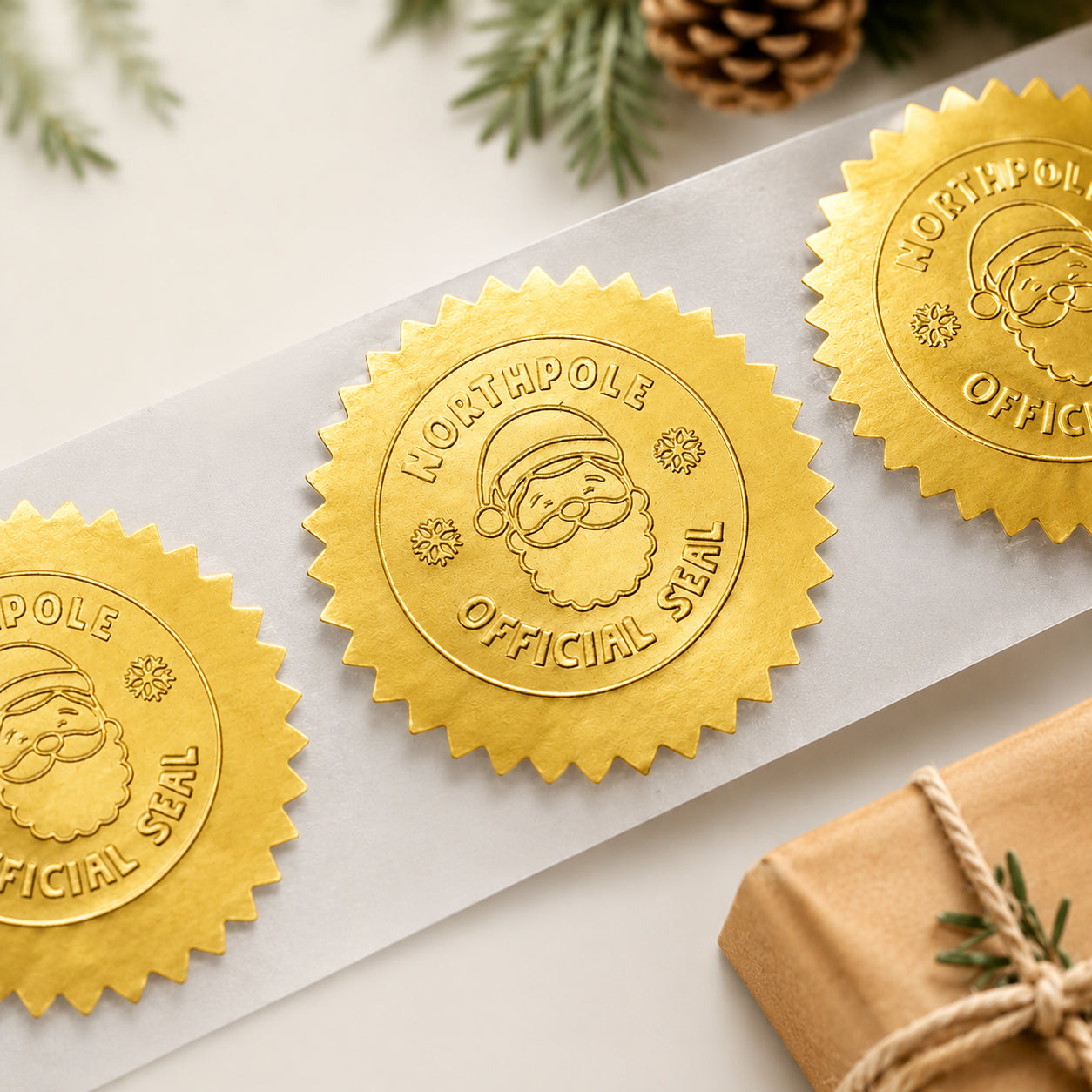 Gold Foil Santa Stickers – Hand‑Stamped North Pole Christmas Labels
