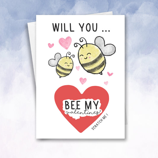 Personalised Valentines Bee mine bumble bee funny pun Scratch off