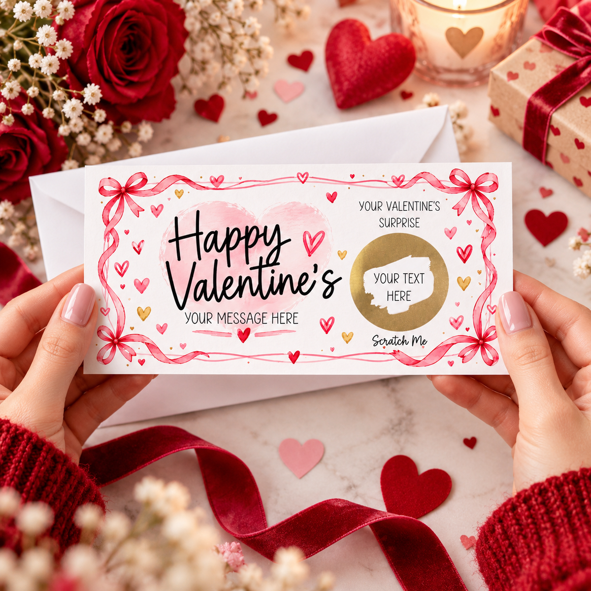 Personalised Valentines Scratch Off Card Romantic Surprise Gift Reveal