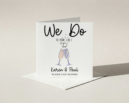 Personalised Wedding RSVP Card Holographic Champagne Glasses | acceptance Card | Elegant Foil Design