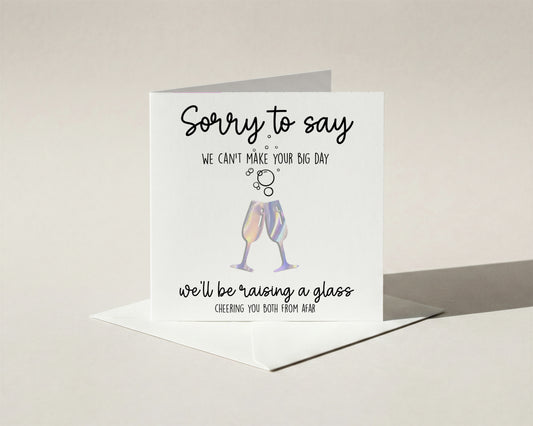 Wedding Decline Card Holographic Champagne Glasses | RSVP Regret Card | Elegant Foil Design