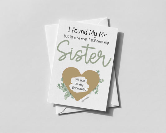 Personalised Bridesmaid Scratch-Off Proposal – Maid of Honour & Sister Reveal Card