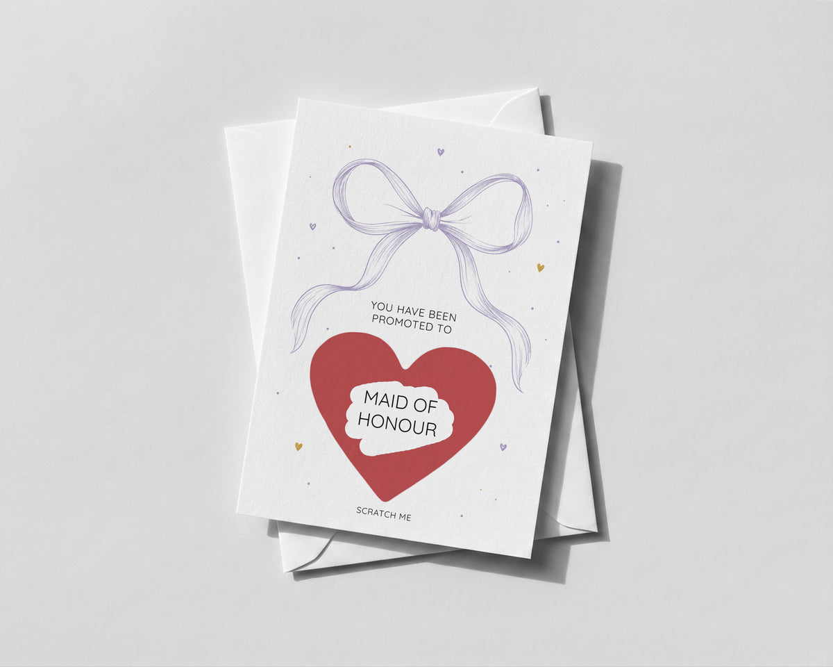 Personalised Bridesmaid Maid of Honour Flower Girl Proposal Scratch Off Reveal Card Bow
