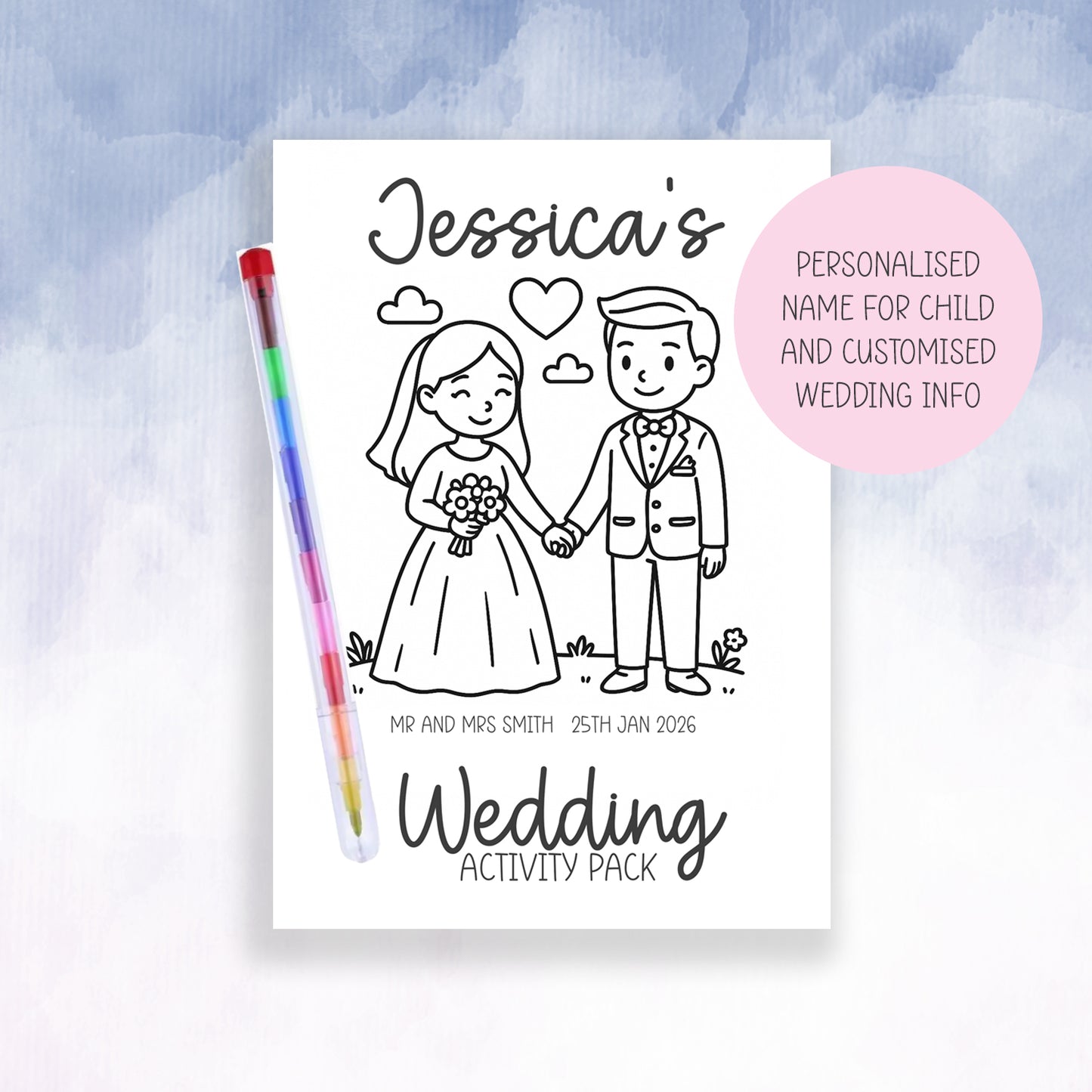 Personalised Wedding Kids Activity Book • Fun Table Favour • Guest Keepsake