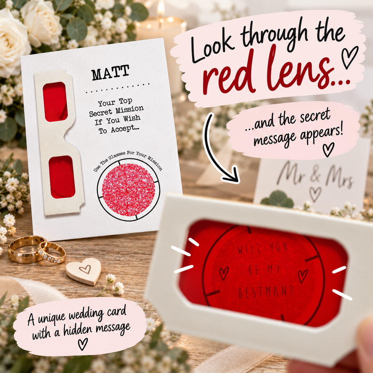Personalised Best Man Proposal Card • Secret Message Reveal Glasses • Wedding Invite