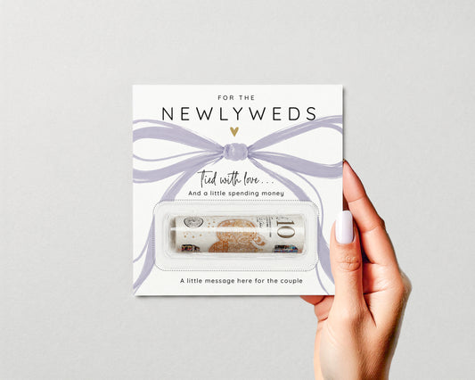 Personalised Wedding Money Holder, Newlywed Cash Gift Card, Modern Bow Couple Keepsake