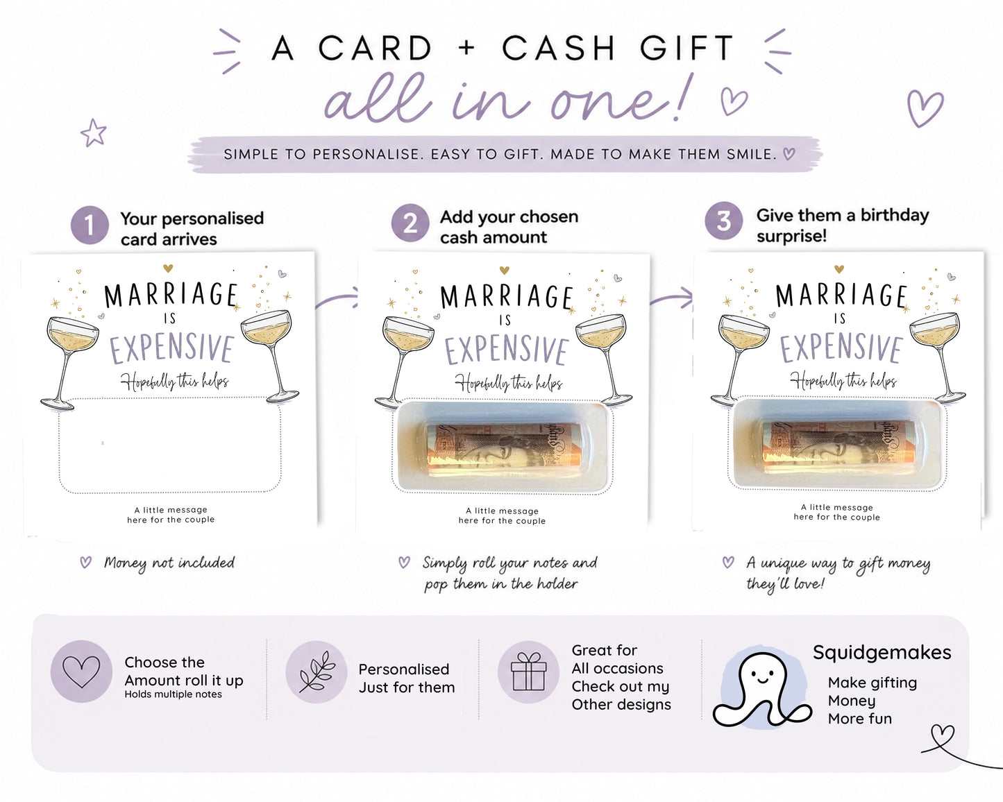 Personalised Funny Wedding Money Holder, Newlywed Cash Gift Card, Marriage Couple Honeymoon Fund