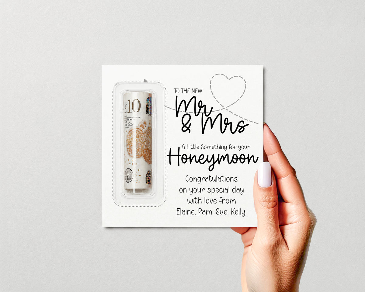 Personalised Mr & Mrs Honeymoon Money Gift Card Wallet • Wedding Keepsake Envelope