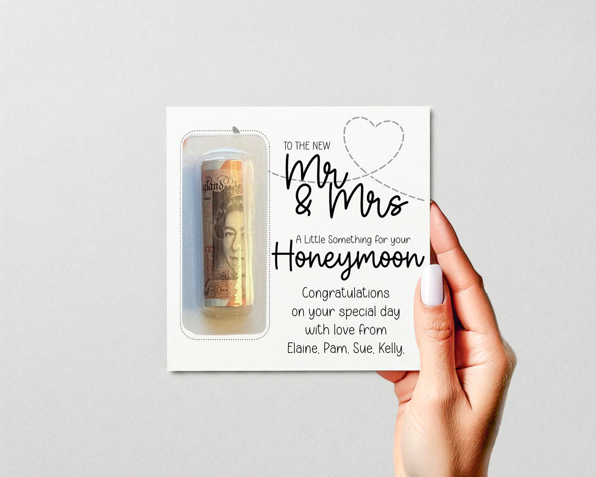 Personalised Mr & Mrs Honeymoon Money Gift Card Wallet • Wedding Keepsake Envelope