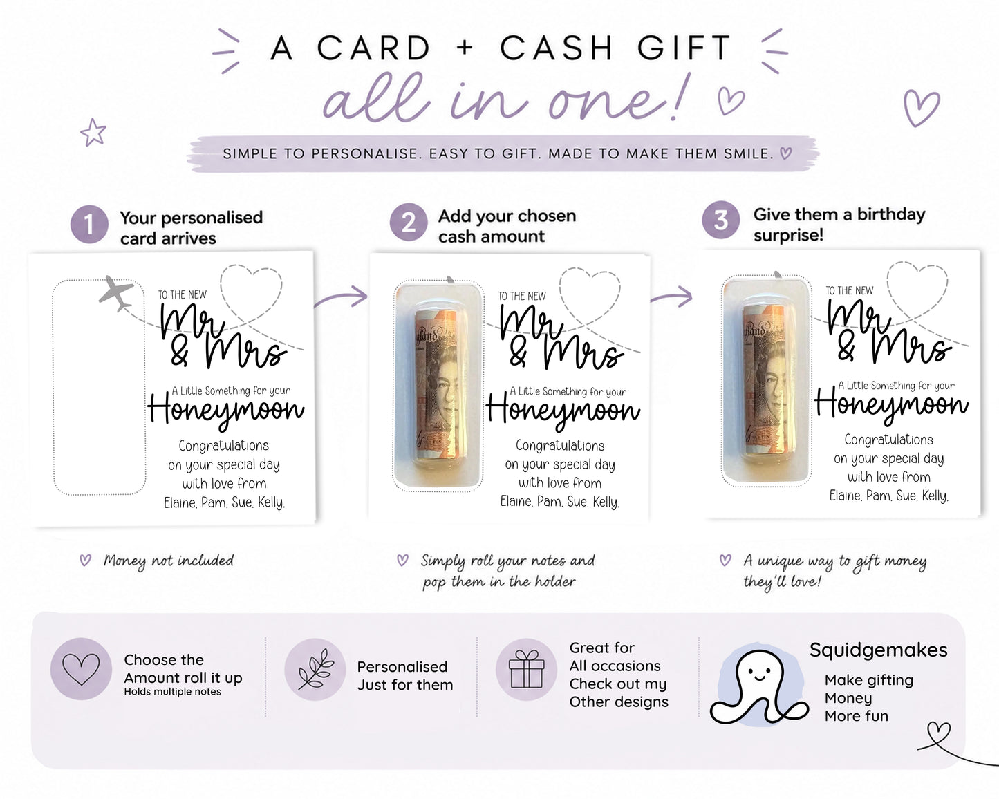 Personalised Mr & Mrs Honeymoon Money Gift Card Wallet • Wedding Keepsake Envelope