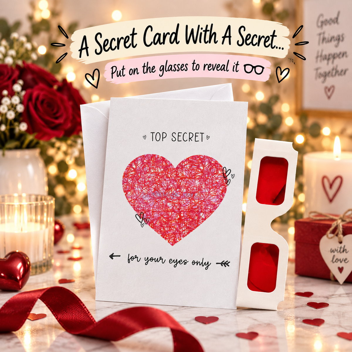 Secret Message Card with Reveal Glasses – Personalised Hidden Text Surprise Card