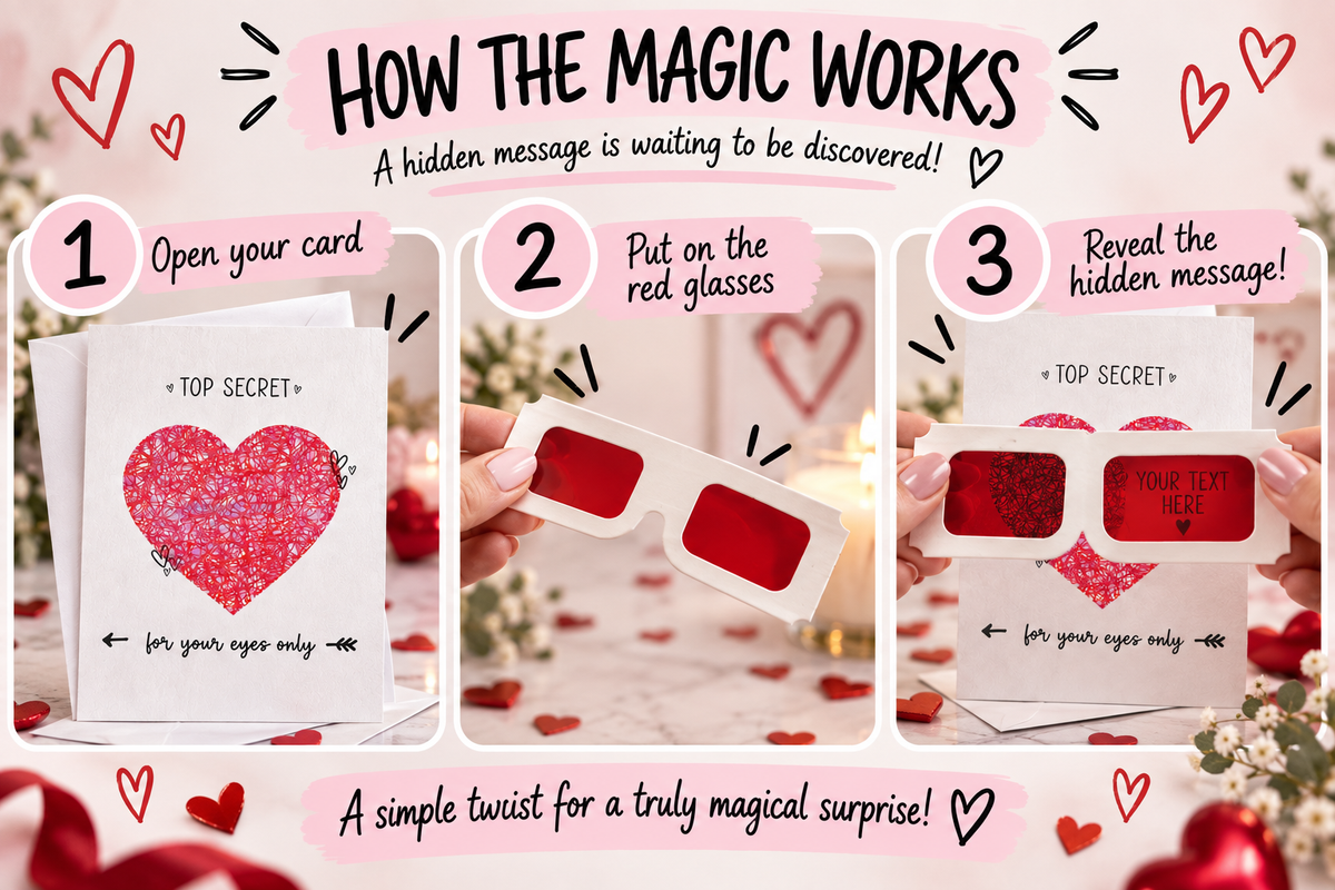 Secret Message Card with Reveal Glasses – Personalised Hidden Text Surprise Card