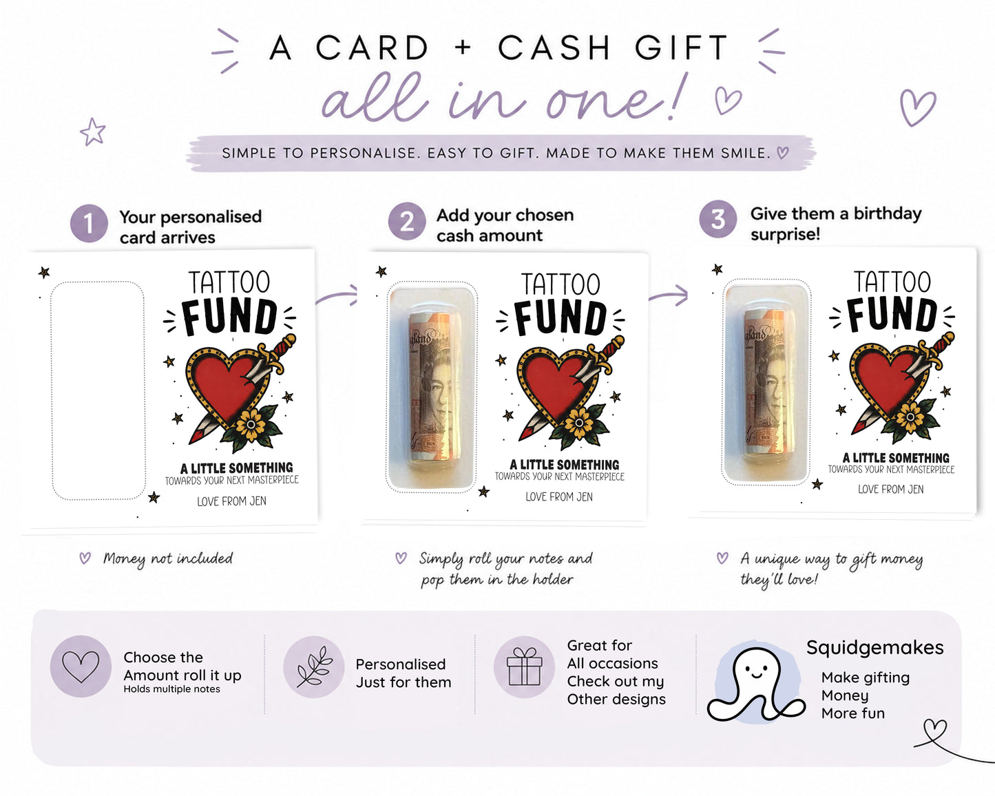 Personalised Tattoo Money Card – Custom Gift for Tattoo Lovers – Premium Cash Card for Tattoo Fund