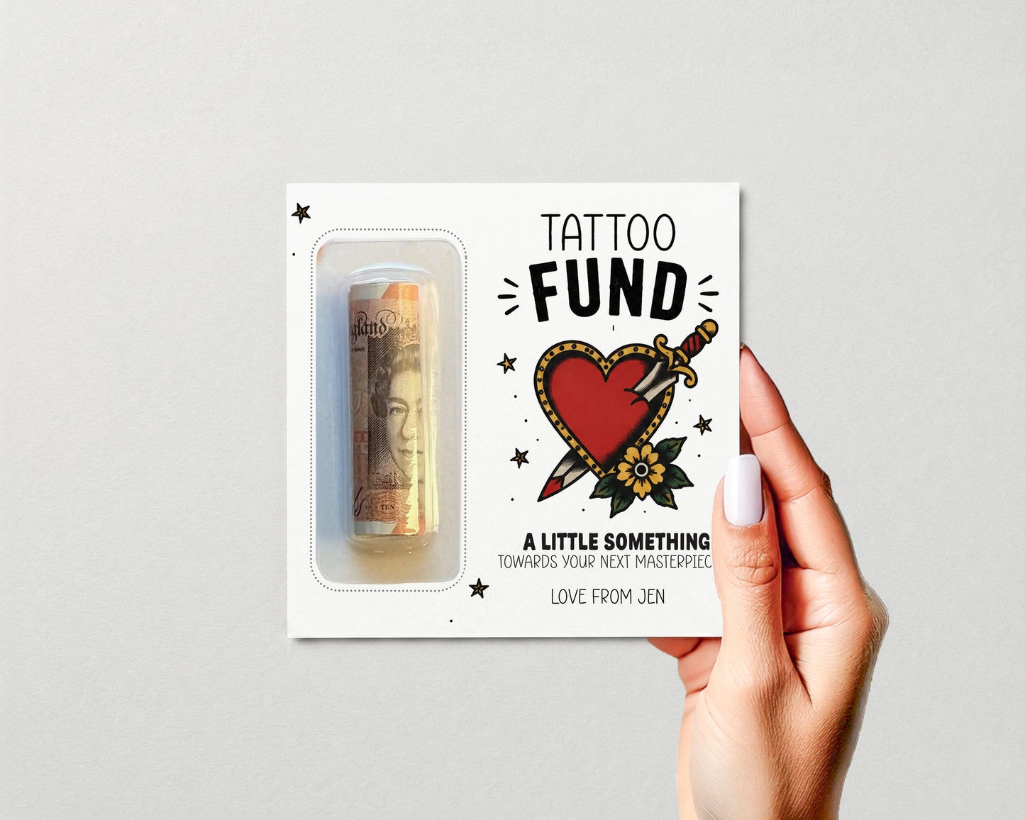Personalised Tattoo Money Card – Custom Gift for Tattoo Lovers – Premium Cash Card for Tattoo Fund