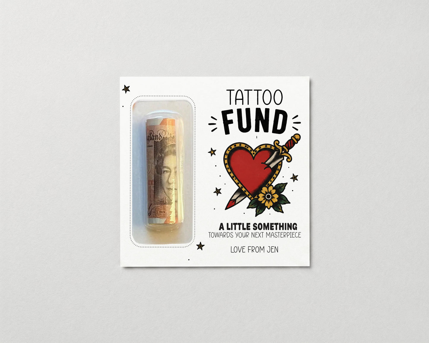 Personalised Tattoo Money Card – Custom Gift for Tattoo Lovers – Premium Cash Card for Tattoo Fund