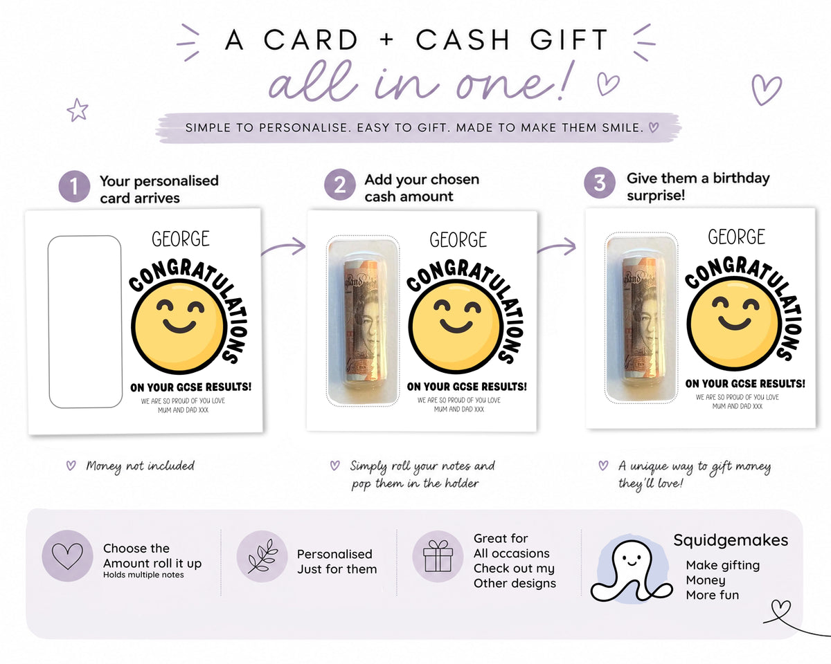 Personalised GCSE Results Money Gift Card • Exam Congratulations Gift Wallet