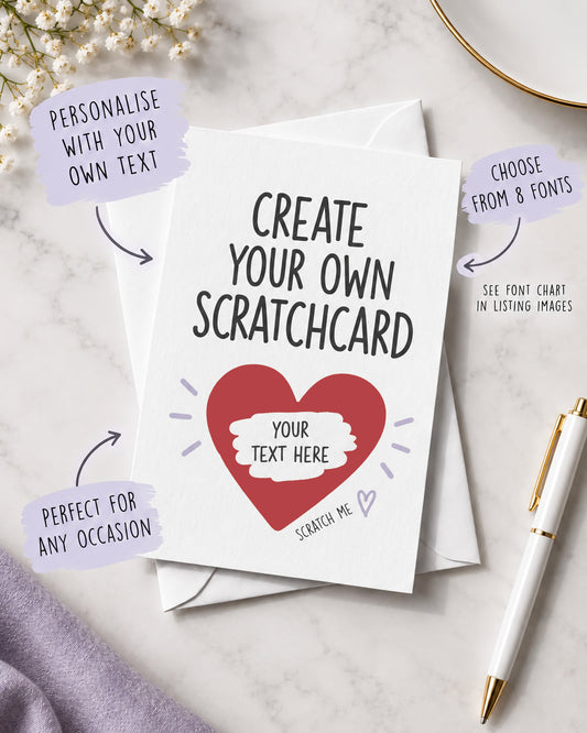 Personalised Create Your Own Scratch Card – Custom Message • Font • Text Reveal – Any Occasion