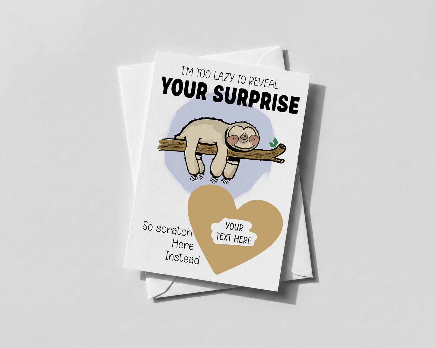 Personalised Scratch‑Off Reveal Card – Sloth Design Gift or Experience Surprise