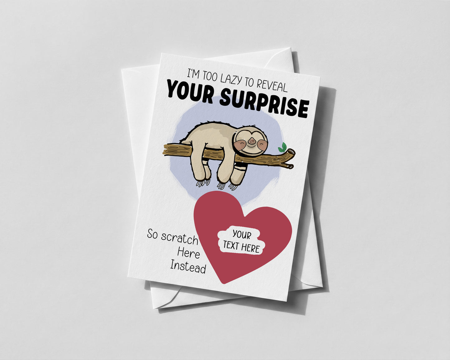 Personalised Scratch‑Off Reveal Card – Sloth Design Gift or Experience Surprise