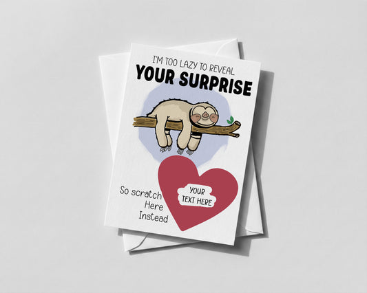 Personalised Scratch‑Off Reveal Card – Sloth Design Gift or Experience Surprise