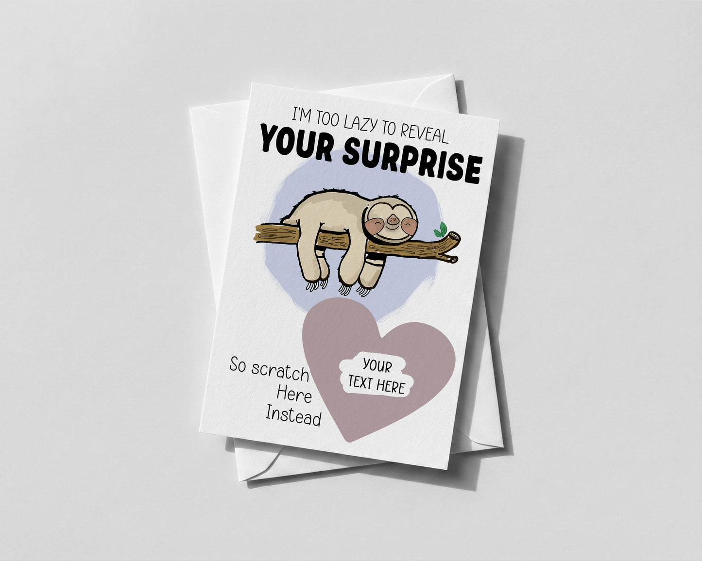 Personalised Scratch‑Off Reveal Card – Sloth Design Gift or Experience Surprise