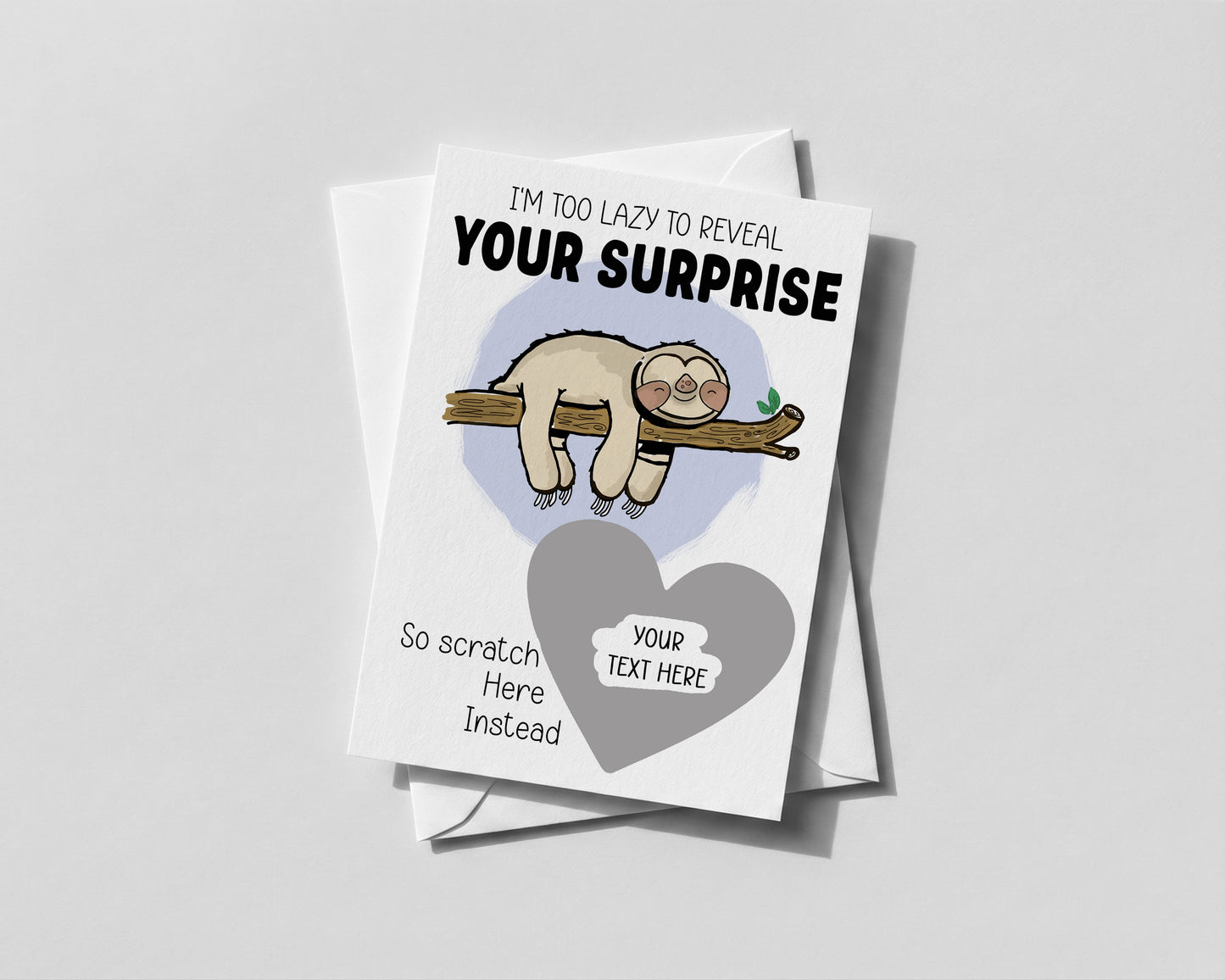 Personalised Scratch‑Off Reveal Card – Sloth Design Gift or Experience Surprise