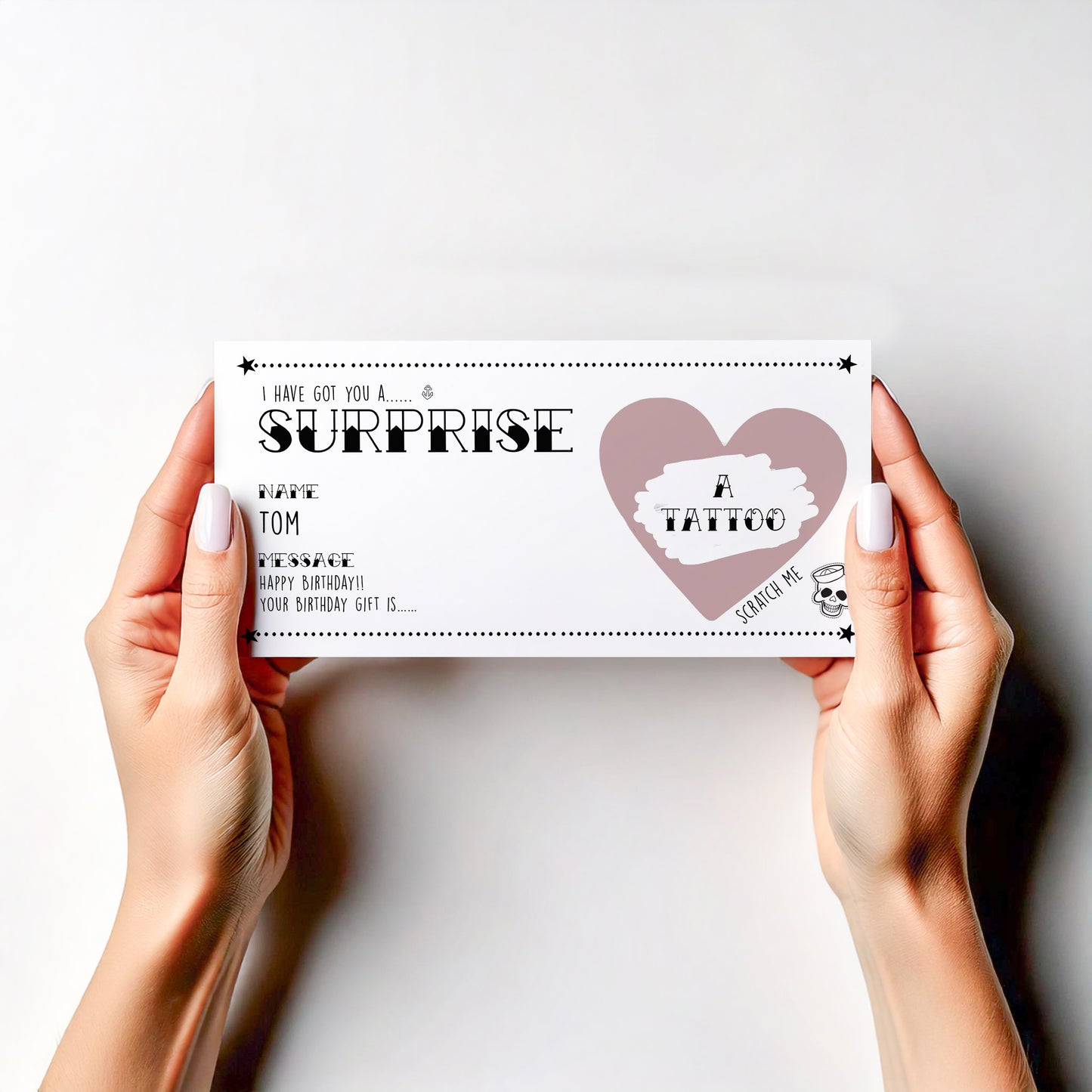 Personalised Tattoo Reveal Scratch Card – Surprise Gift Voucher, Tattoo Appointment Reveal