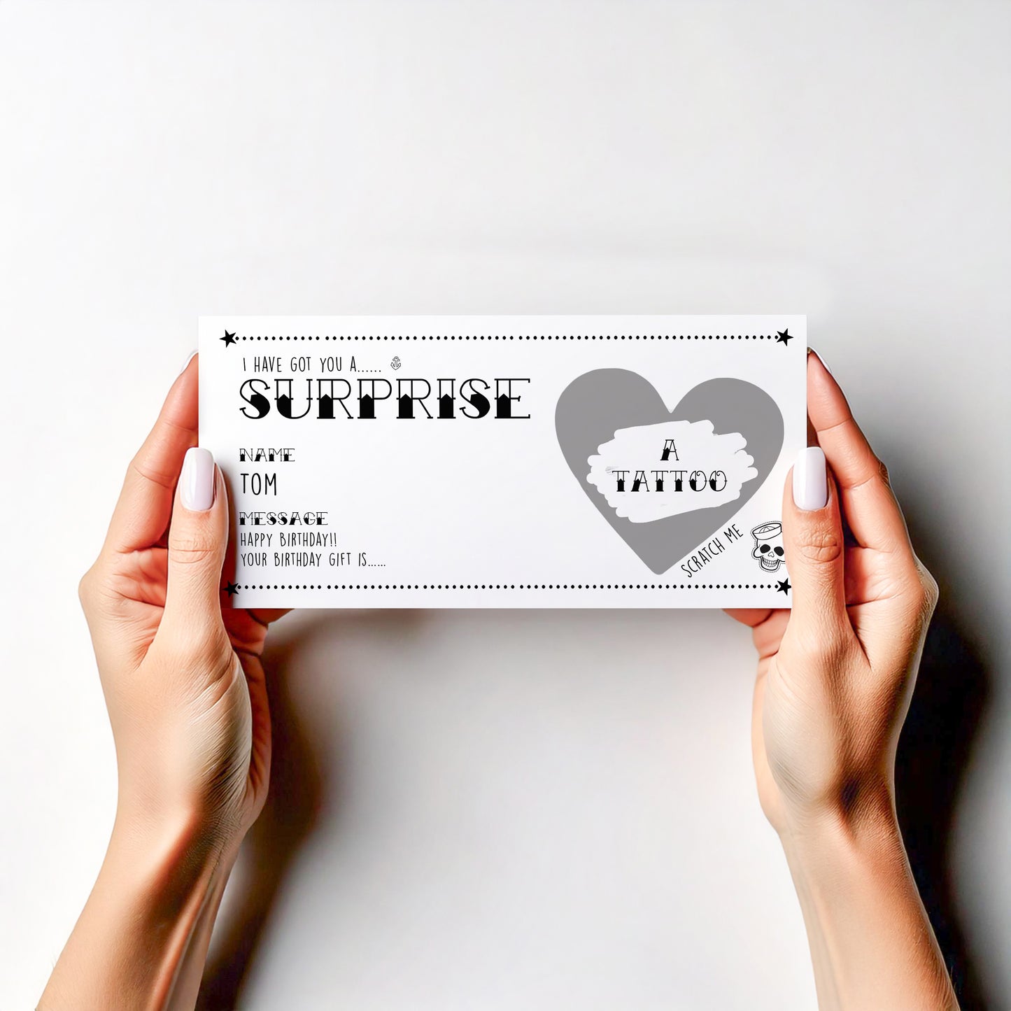 Personalised Tattoo Reveal Scratch Card – Surprise Gift Voucher, Tattoo Appointment Reveal